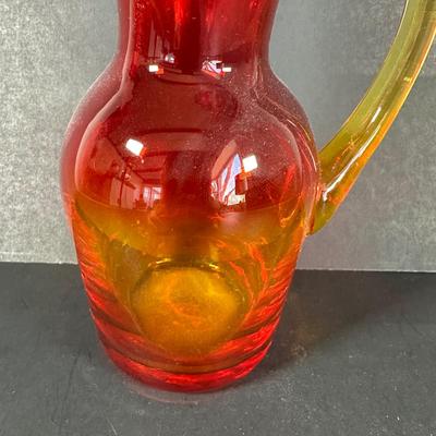 LOT 135L: Vintage Hand Blown Amberina Art Glass Pitcher