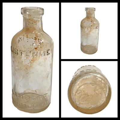3 Antique Clear Glass Listerine Cork Top Bottles