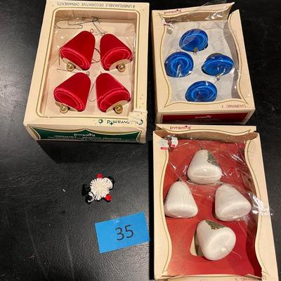 3 Boxes vintage satin ornaments