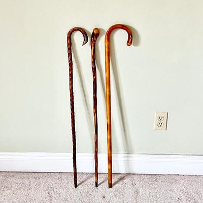 Three (3) Solid Wood Canes