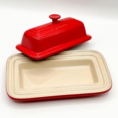 LE CREUSET ~ Red Enameled Stoneware Butter Dish With Lid