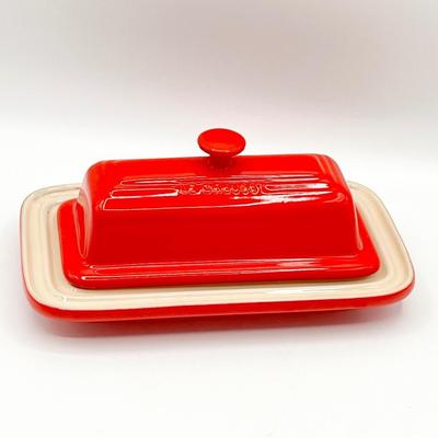 LE CREUSET ~ Red Enameled Stoneware Butter Dish With Lid