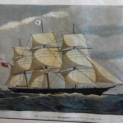 735 Vintage Framed Engraving â€œThe Clipper Ship â€œMirageâ€