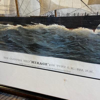 735 Vintage Framed Engraving â€œThe Clipper Ship â€œMirageâ€