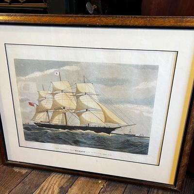 735 Vintage Framed Engraving â€œThe Clipper Ship â€œMirageâ€