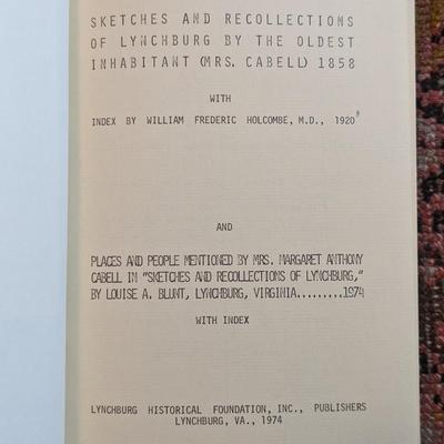 Sketches and Recollections of Lynchburg by the Oldest Inhabitant (Mrs. Cabell) 1858 HC DJ
