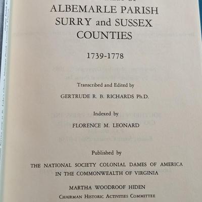 Register of Albemarle Parish, Surry and Sussex Counties 1739-1778 HC book