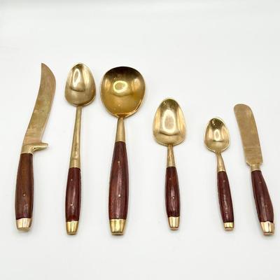11 Pc Service For 12 ~ MCM Thai Bronze Brass & Wood Flatware