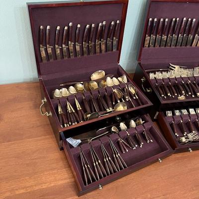 11 Pc Service For 12 ~ MCM Thai Bronze Brass & Wood Flatware