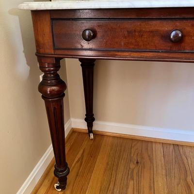Antique Victorian Style Mahogany Marble Top Desk w Chair