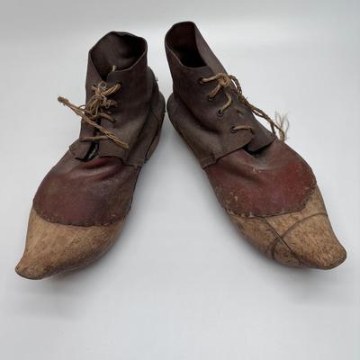 Vintage Dutch Leather and Wood Shoes