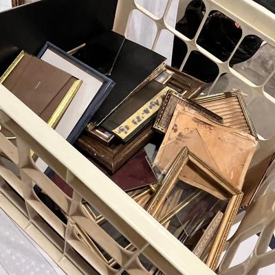 Box lot of picture frames & mirror