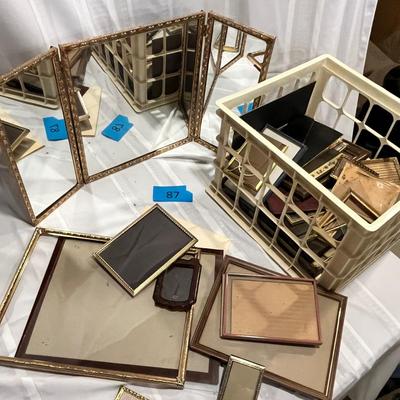 Box lot of picture frames & mirror
