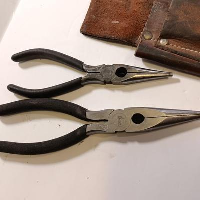 Variety of pliers with a leather plier case