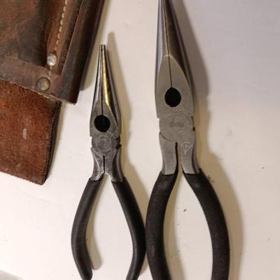 Variety of pliers with a leather plier case
