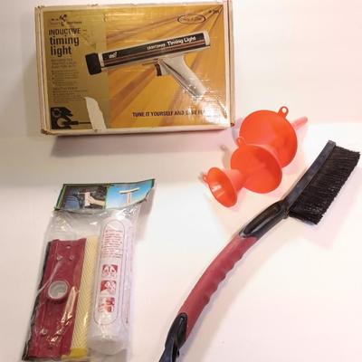 Craftsman inductive timing light with Funnels ice scraper and windshield wash tool
