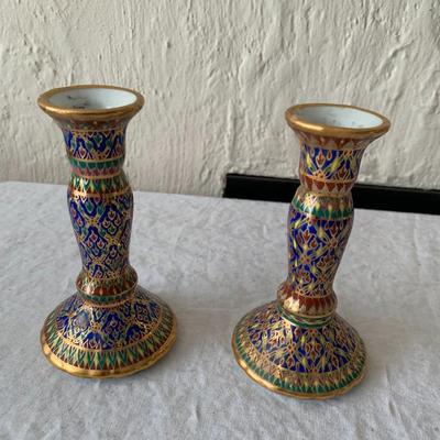 Pair of Vintage porcelain painted candlesticks
