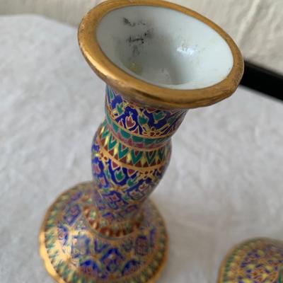 Pair of Vintage porcelain painted candlesticks