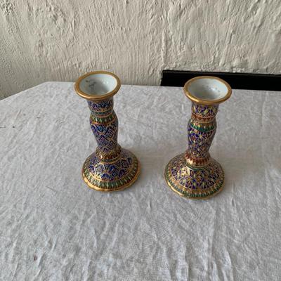 Pair of Vintage porcelain painted candlesticks
