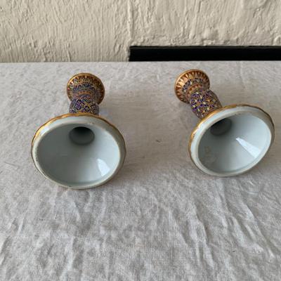 Pair of Vintage porcelain painted candlesticks