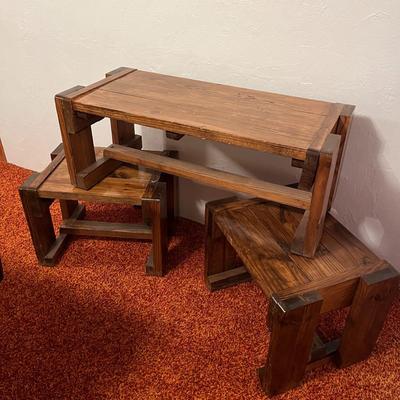Vintage Solid Wood Coffee & 2 Side Tables