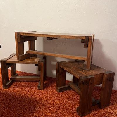 Vintage Solid Wood Coffee & 2 Side Tables