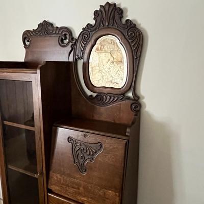 Antique Side by Side Cabinet Display Shelving Bookcase with Secretary Desk (35 x 11 x 72 )