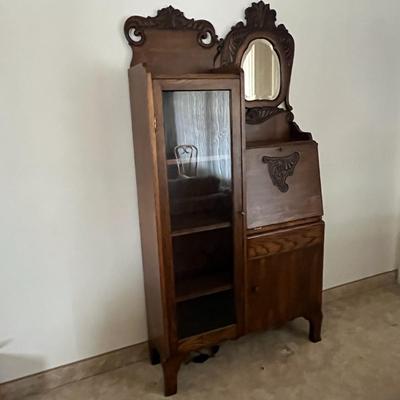 Antique Side by Side Cabinet Display Shelving Bookcase with Secretary Desk (35 x 11 x 72 )