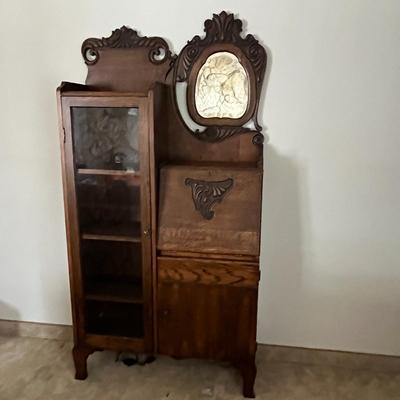 Antique Side by Side Cabinet Display Shelving Bookcase with Secretary Desk (35 x 11 x 72 )