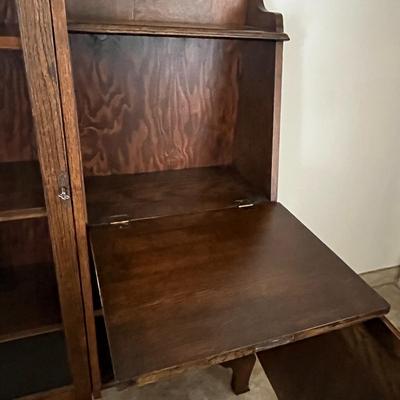 Antique Side by Side Cabinet Display Shelving Bookcase with Secretary Desk (35 x 11 x 72 )