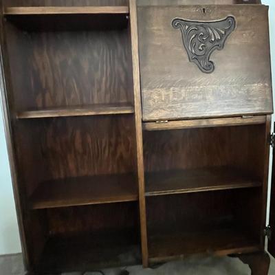 Antique Side by Side Cabinet Display Shelving Bookcase with Secretary Desk (35 x 11 x 72 )