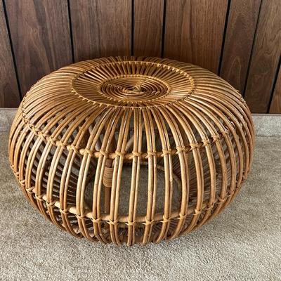 Mid Century Modern Rattan Ottoman