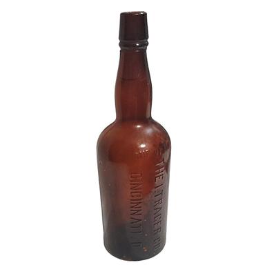 Antique One Quart Long Neck Amber Cork Top Bottle