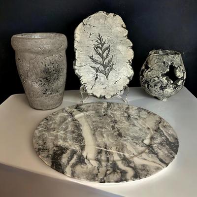 Stone Ceramic Decorative Lot - Villeroy & Boch Platter, Signed Candle Holder + More