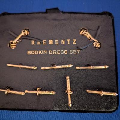 Vintage 14k Gold Krementz Bodkin Dress Set- cufflinks, shirt studs & buttons