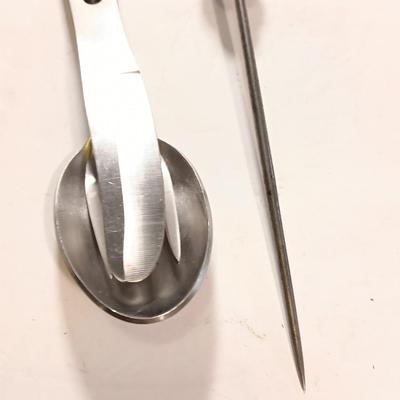 Boy Scouts of America clip together flatware - spoon - knife - fork with a vintage wooden handled ice pick