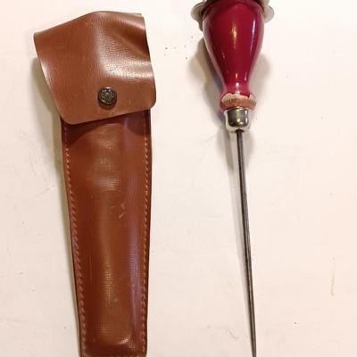 Boy Scouts of America clip together flatware - spoon - knife - fork with a vintage wooden handled ice pick