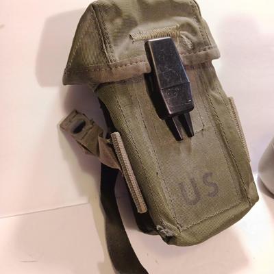 US Army issued Ammo / magazine pouch with Camouflage covered canteen.