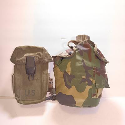US Army issued Ammo / magazine pouch with Camouflage covered canteen.