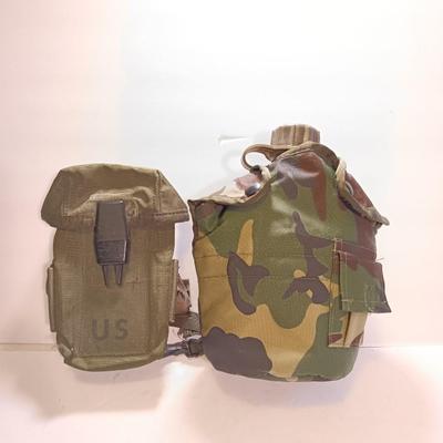 US Army issued Ammo / magazine pouch with Camouflage covered canteen.