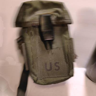 US Army issued Ammo / magazine pouch with Camouflage covered canteen.
