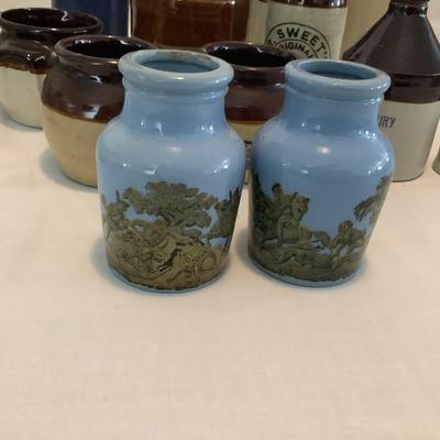 U655 Antique Prattware Mustards & Vintage Crocks