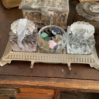 U666 Antique Ink Well & Stone Trinket Boxes