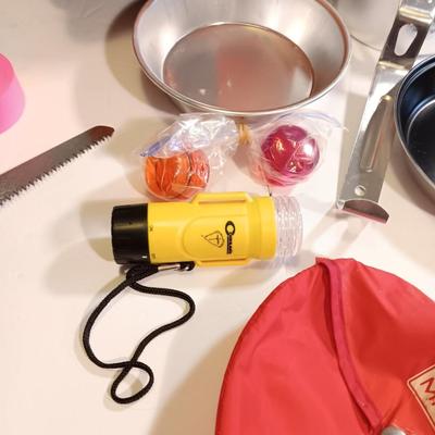 Orange backpack / bug out bag with contents - cookware - and survival goods