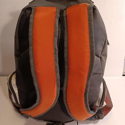 Orange backpack / bug out bag with contents - cookware - and survival goods