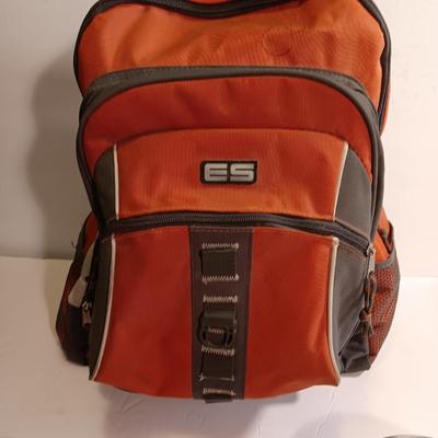 Orange backpack / bug out bag with contents - cookware - and survival goods