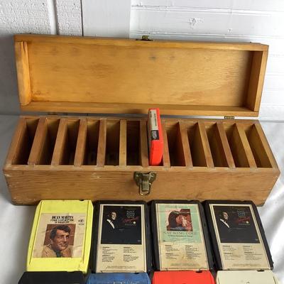 U668 Vintage Hand Crafted Wooden Box & 8 Track Tapes