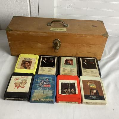 U668 Vintage Hand Crafted Wooden Box & 8 Track Tapes