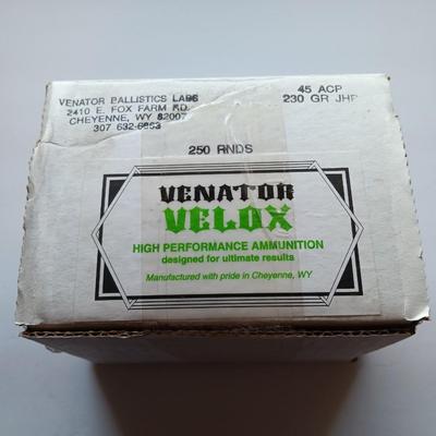 250 rounds Venator Velox High Performance Ammunition 45 ACP 230 GR. JHP