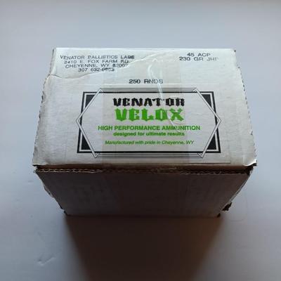 250 rounds Venator Velox High Performance Ammunition 45 ACP 230 GR. JHP